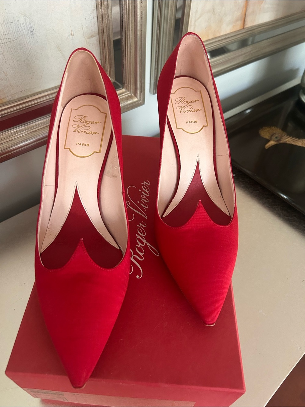 Roger Vivier Scarlet Pointed-Toe Satin Pumps